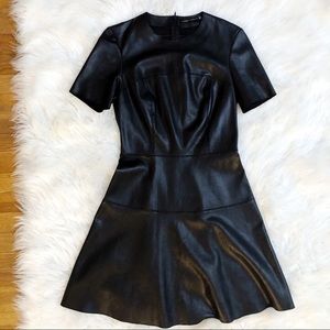 Zara Black Vegan Leather Skater Dress